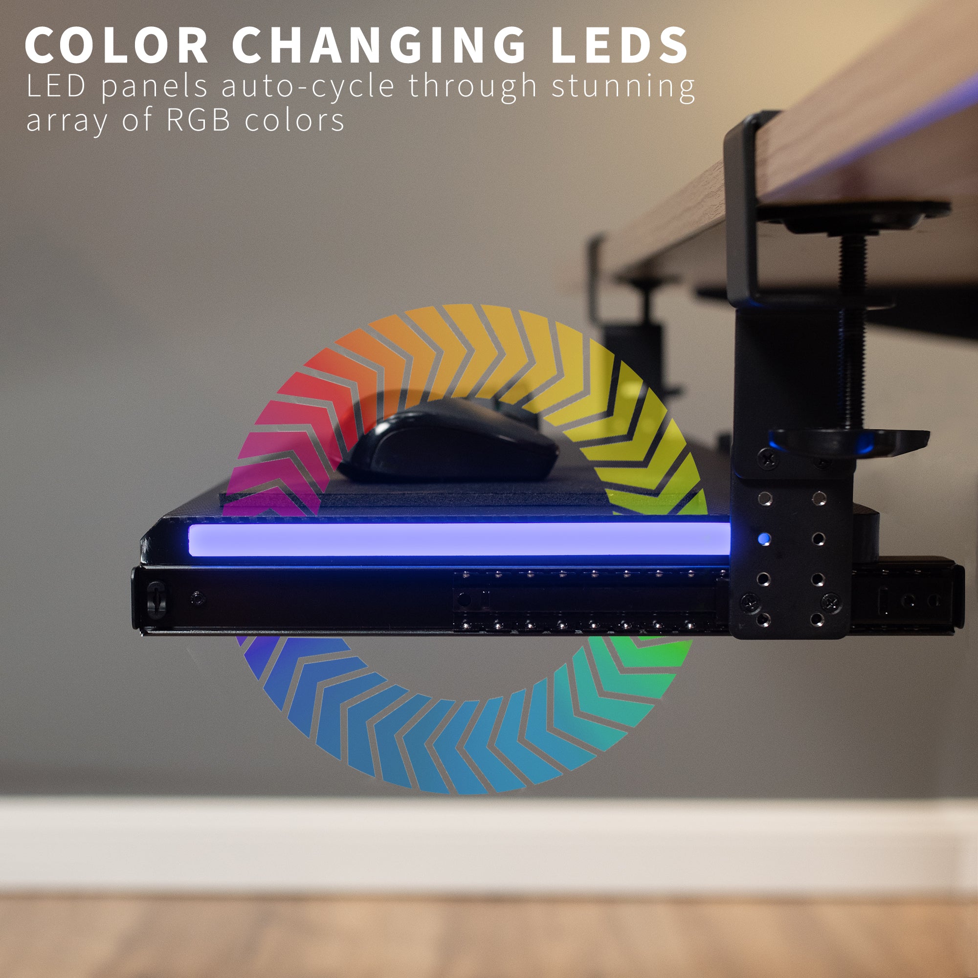 Adjustable Clamp-On Keyboard Tray with RGB Lighting - Ergonomic Under Desk Mount for Gaming & Office Workstations
