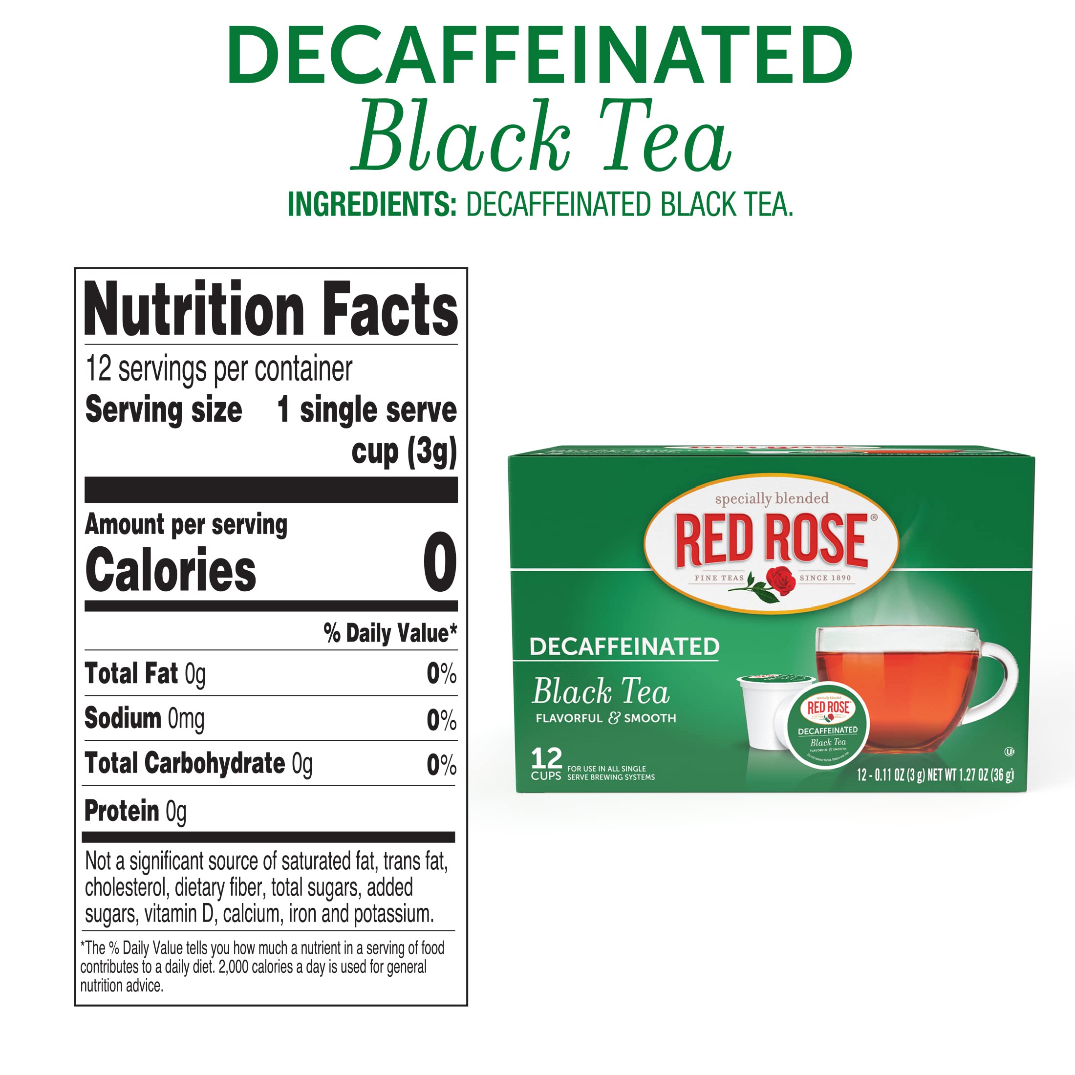 Red Rose Naturally Decaffeinated Black Tea K-Cup Pods - 72 Count for Keurig Brewers | Perfect for Morning Relaxation & Afternoon Tea Time