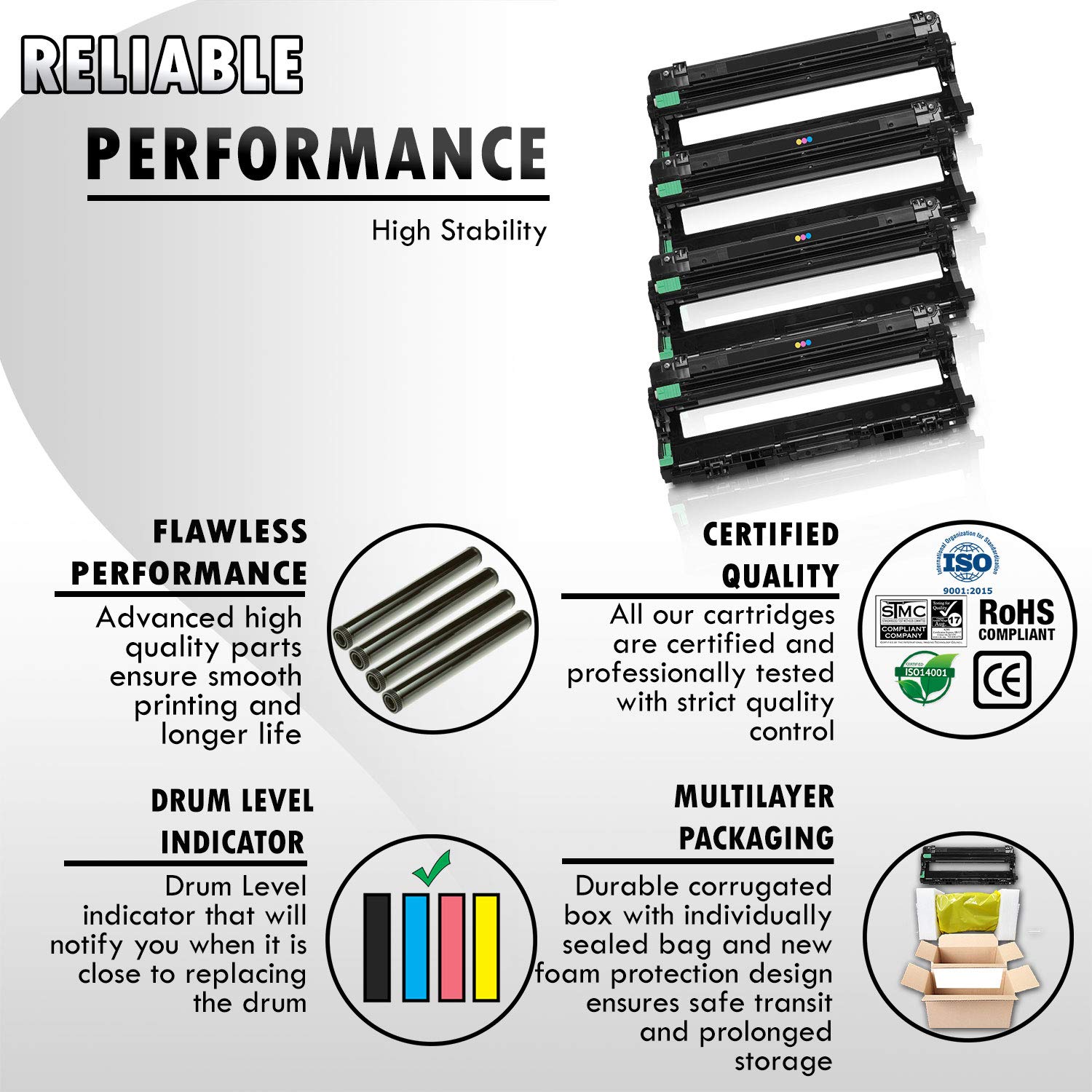 4-Pack Remanufactured Inkfirst® DR-221CL BK/C/M/Y Drum Units - Compatible with Brother DR221 (Black, Cyan, Magenta, Yellow) for MFC-9340CDW, HL-3170CDW, HL-3170CW, HL-3140CW, MFC-9130CW, MFC-9330CDW Printers - Ideal for Office & Home Printing Needs