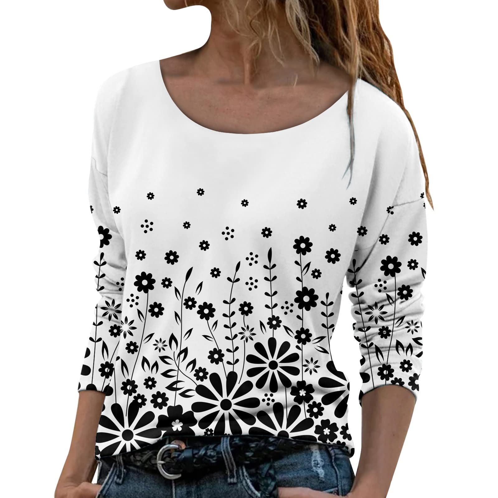 Women's Long Sleeve Cat Graphic Vintage Blouse - Retro Casual Fall Tops 2022 - O Neck Shirt for Work, Date Night & Autumn Outfits