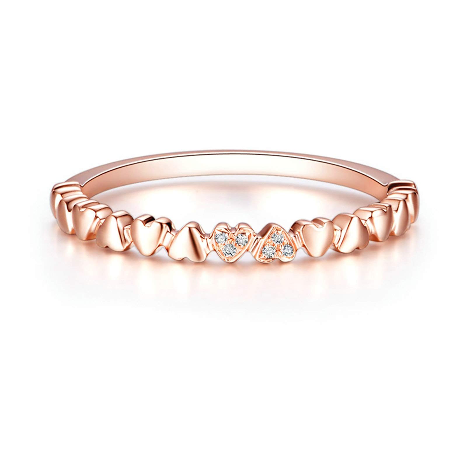18ct Rose Gold Eternity Wedding Band for Women - Heart Design with 0.01ct Round Diamonds - Romantic Gift for Anniversary, Engagement & Valentine's Day