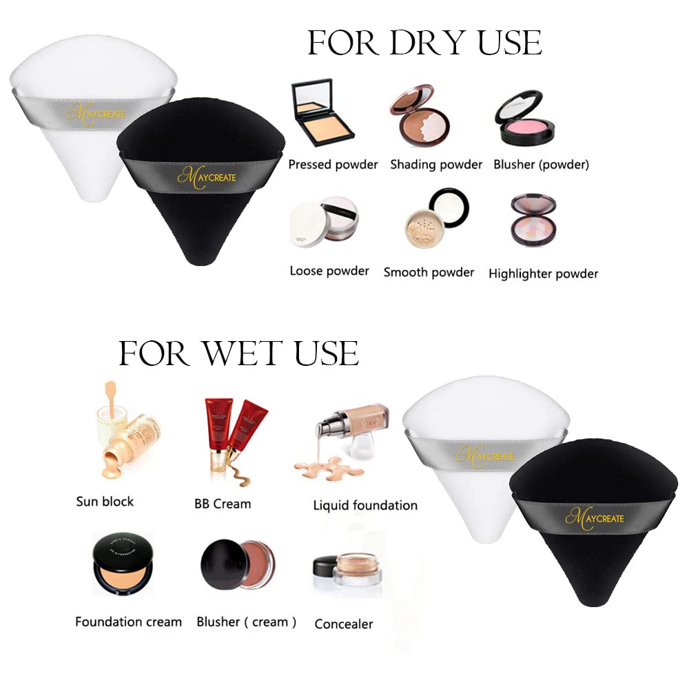MAYCREATE 2-Pack Triangle Makeup Sponge Puffs - Soft Cosmetic Powder Puff for Loose & Pressed Powder, Contouring, Under Eyes & Face Corners | Wet & Dry Use for Flawless Foundation & Body Makeup Application