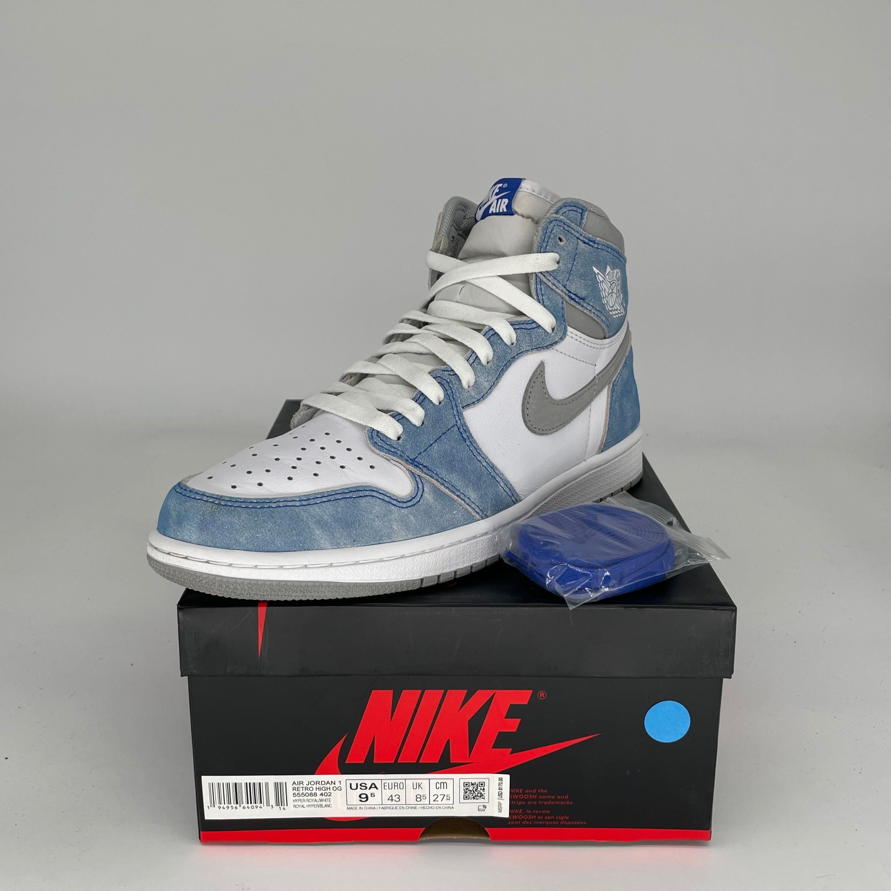AIR JORDAN 1 HYPER ROYAL Sneakers - Men's Size 9.5 US (555088-402) - Blue & White Basketball Shoes for Casual Wear & Street Style