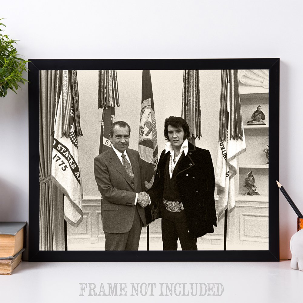 Lone Star Art Nixon Meets Elvis Presley - 11x14 Unframed Wall Art Print - Affordable Elvis Presley Memorabilia Gift Under $15 - Perfect for Home Decor, Office, or Elvis Fan Collection