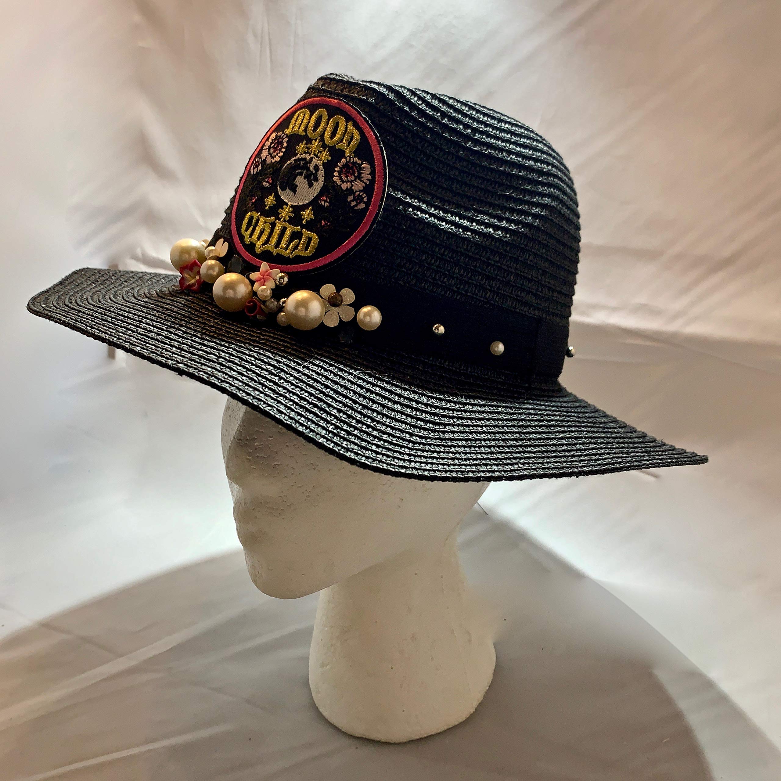 Moon Child Black Panama Hat for Women - Stylish Summer Sun Hat for Beach, Travel & Outdoor Activities