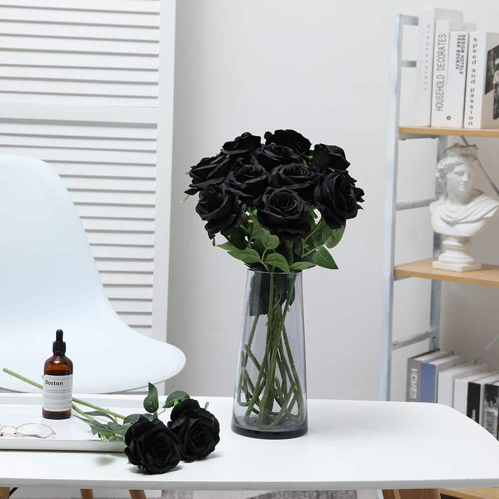 Lifelike Artificial Silk Rose Bouquet - 10pcs Black Fake Roses for Wedding, Home, Party, Event Decoration & Gift - Perfect for Centerpieces, Table Settings, Bridal Showers, and Romantic Home Décor