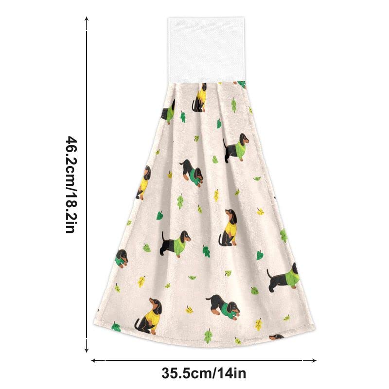 Cute Dachshund Cartoon Kitchen Towels Set of 2 - Super Absorbent Hanging Dish Drying Towels with Loops for Kitchen, Bathroom & Laundry - Soft Hand Towels for Home Decor and Gift Giving