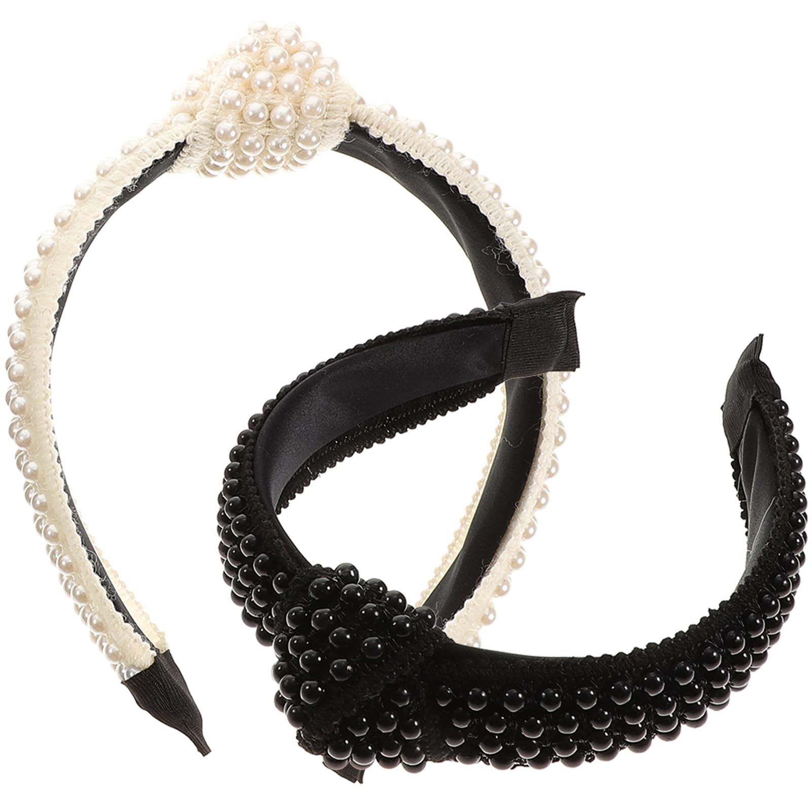 Lurrose 2 Pack Pearl Headbands for Women - Elegant Twist Knot Wide Hair Hoop with Pearls, Plain Hard Headband for Girls (White & Black) | Perfect for Weddings, Parties, Prom and Everyday Fashion Accessories