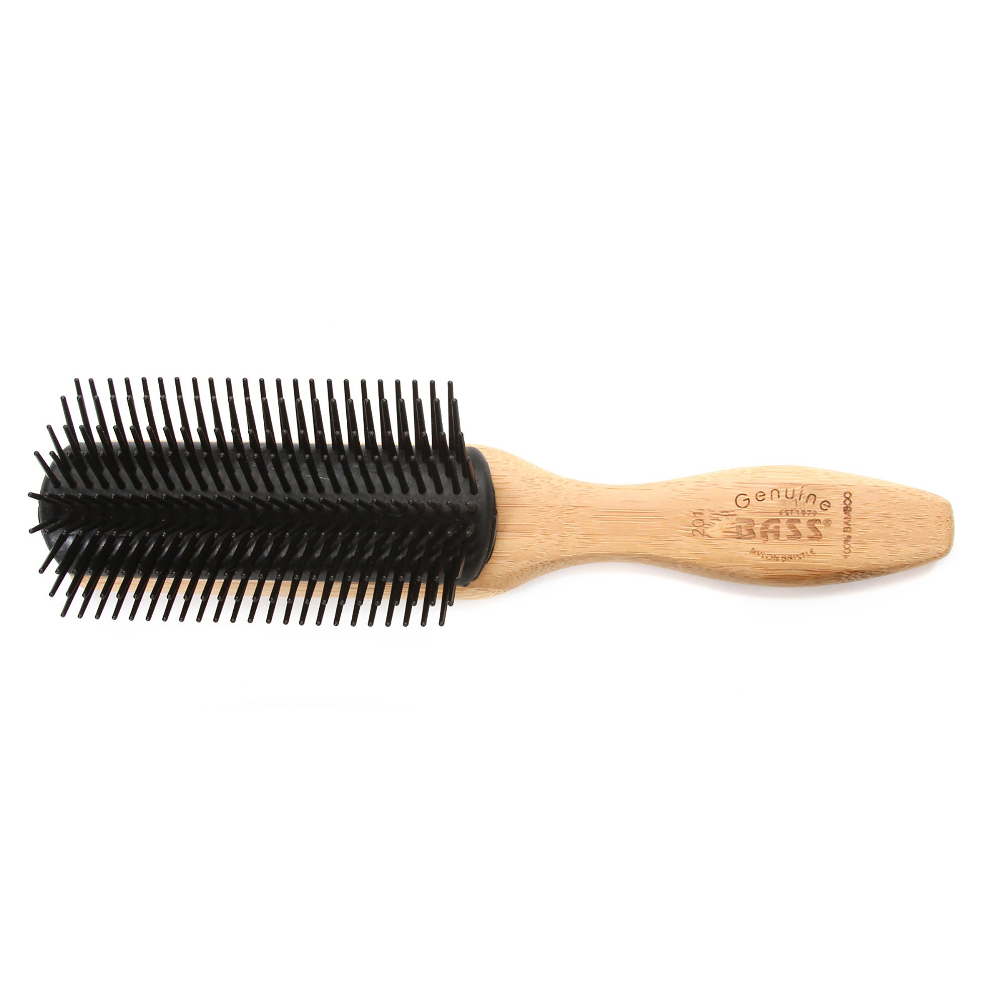 Bass Brushes 201 Jet Black | Classic 9 Row Nylon Pin Hairbrush for Smoothing & Detangling - Perfect for Salon Styling & Home Hair Care