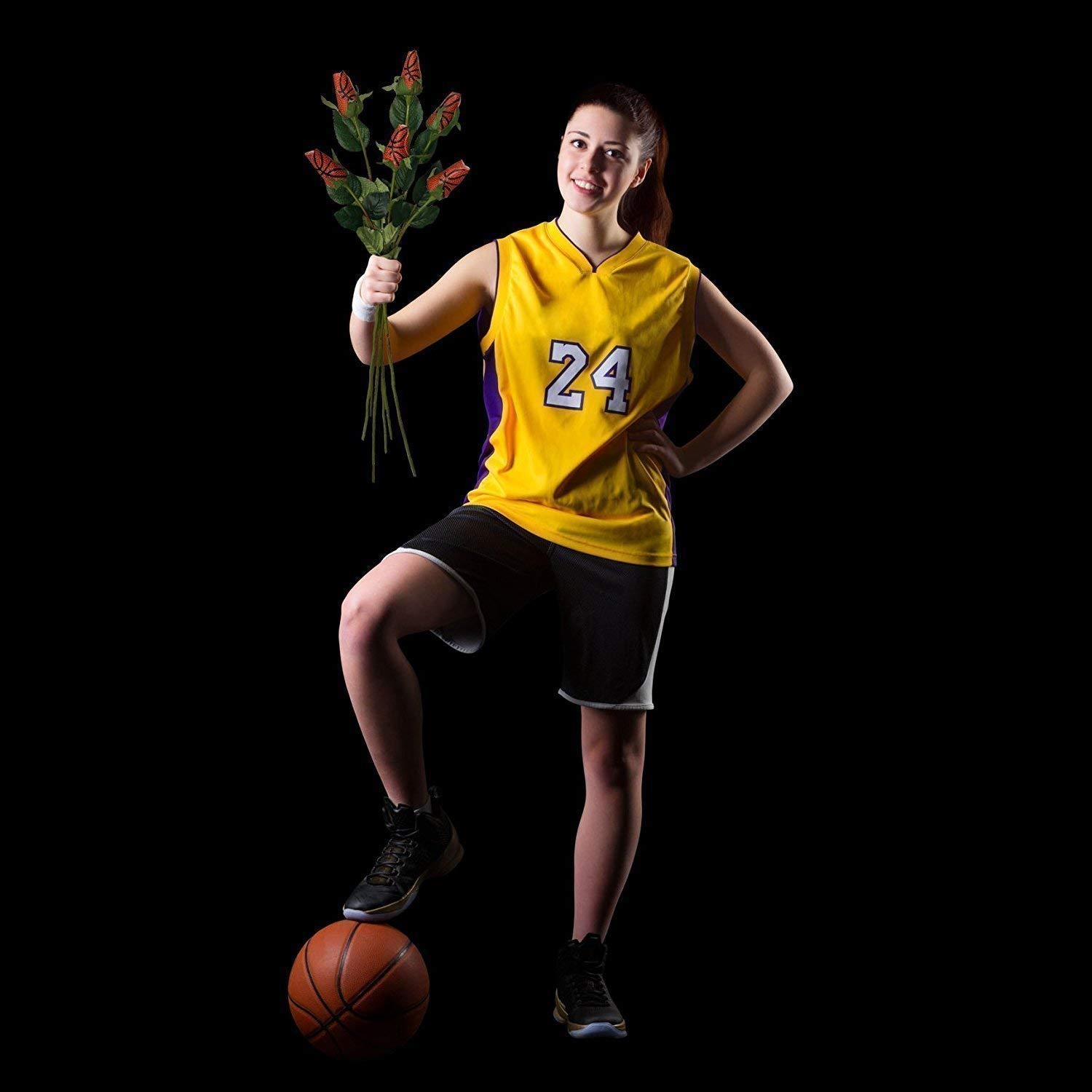 12 Pack Handmade Basketball Rose Bouquet - Unique Sports Themed Floral Arrangement for Valentine's Day, Anniversary & Home Decor