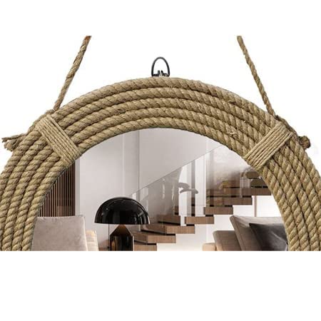 18x18 Inch Round Rope Mirror - Wooden Framed Vanity Wall Mirror for Bathroom, Bedroom & Desk Decor - Perfect for Coastal, Boho & Farmhouse Style Homes