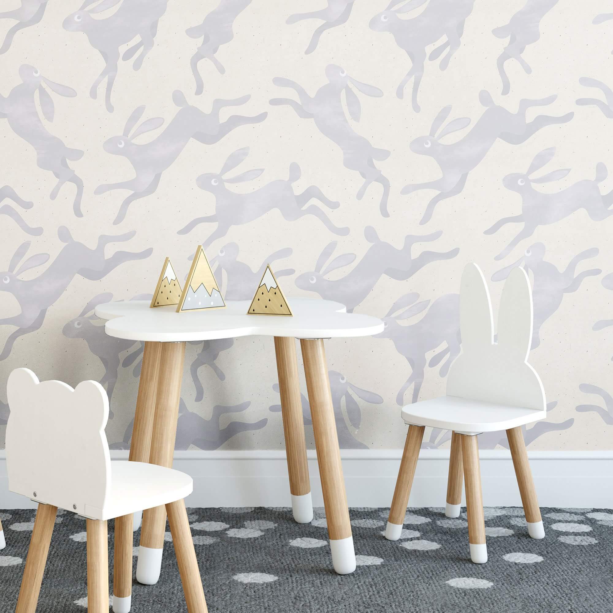 Purple Bunnies Animal Peel and Stick Removable Wallpaper - Self-Adhesive Decorative Wall Covering for Nursery, Kids Room & Home Decor - Easy to Apply & Remove