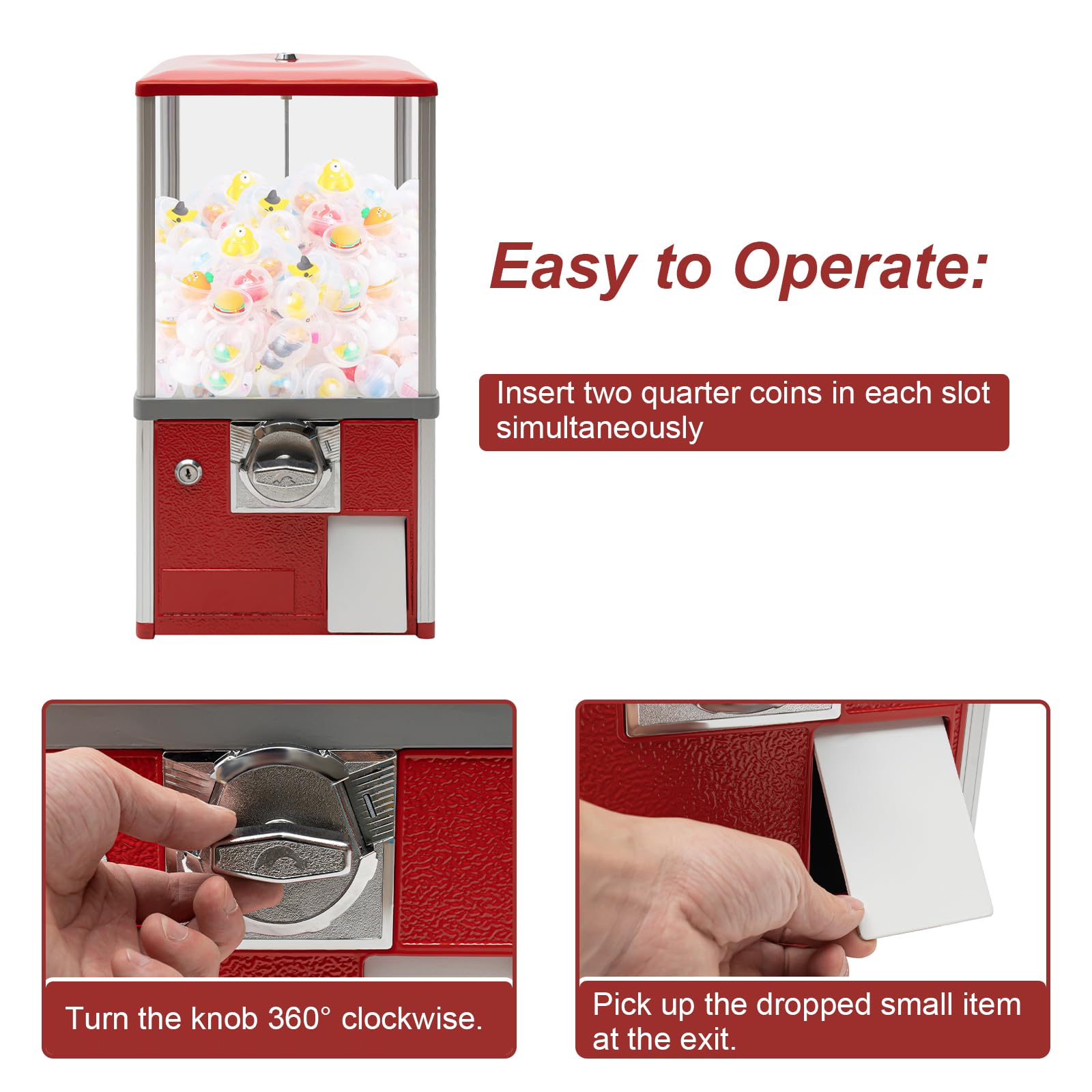 25 Cent Coin Operated Commercial Gumball Vending Machine - Toy Capsule Dispenser Prize Machine for Candy, Nuts & Feed (Red) | Perfect for Arcades, Retail Stores & Party Favors