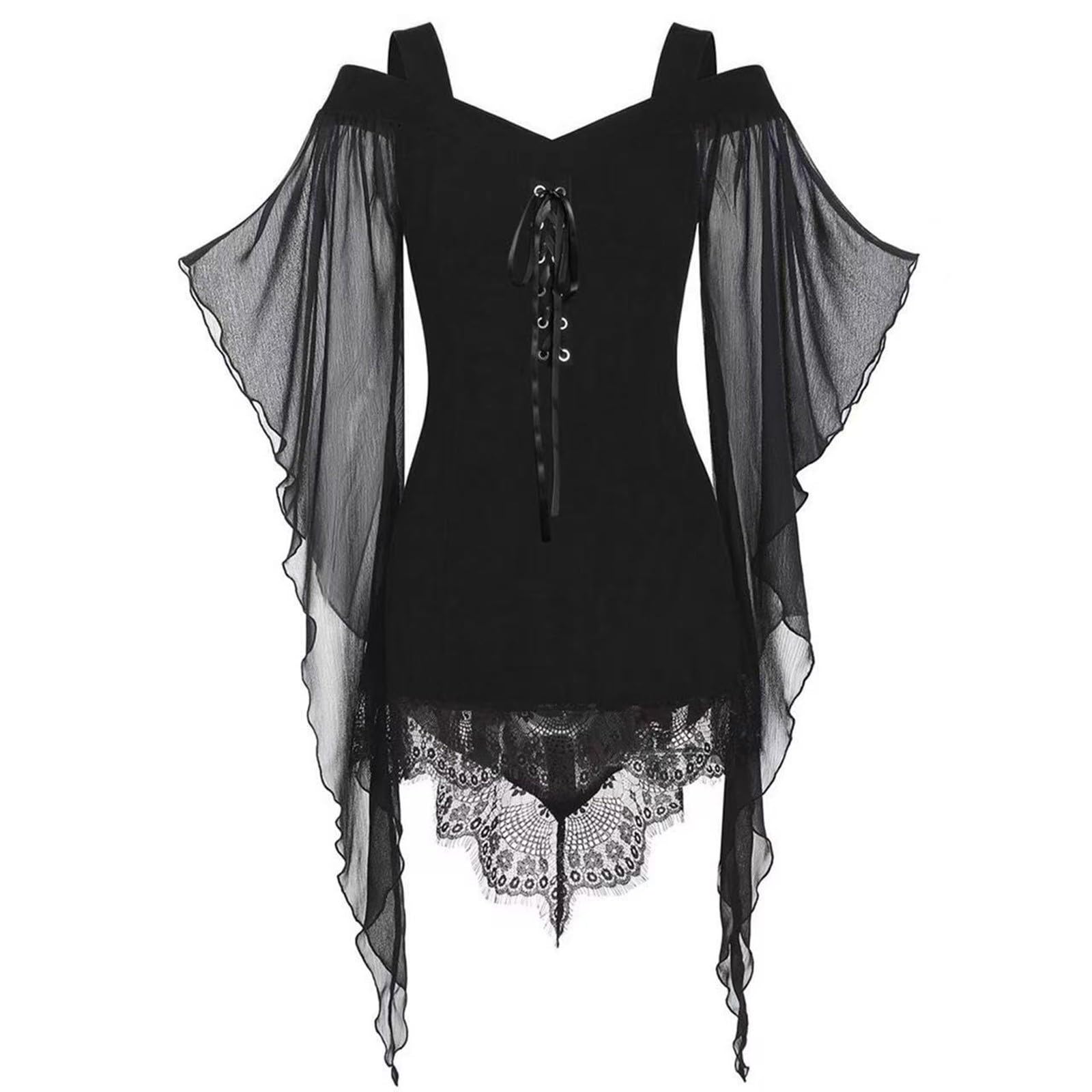 Wodceeke Women's Gothic Shirts - Butterfly Sleeve Cold Shoulder Renaissance Blouse | Steampunk Corset Top for Halloween, Cosplay & Medieval Festivals | Elegant Vintage Fashion for Parties & LARP Events