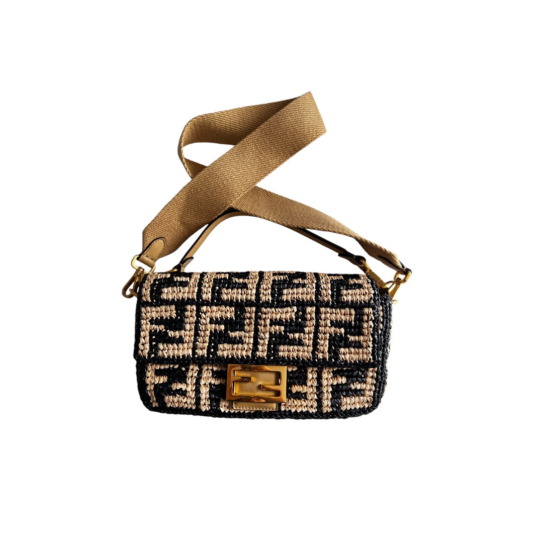 Fendi Raffia Baguette Bag - Stylish Woven Straw Handbag for Women | Perfect for Summer, Beach, and Casual Outings