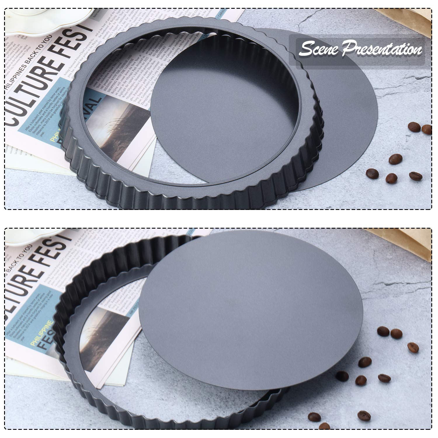 Boao 3-Piece Nonstick Carbon Steel Tart Pans Set - 4/9/10 Inch Round Removable Bottom Quiche & Pie Pans for Baking Cakes, Desserts, Pizza | Perfect for Home Baking, Professional Kitchens & Holiday Cooking