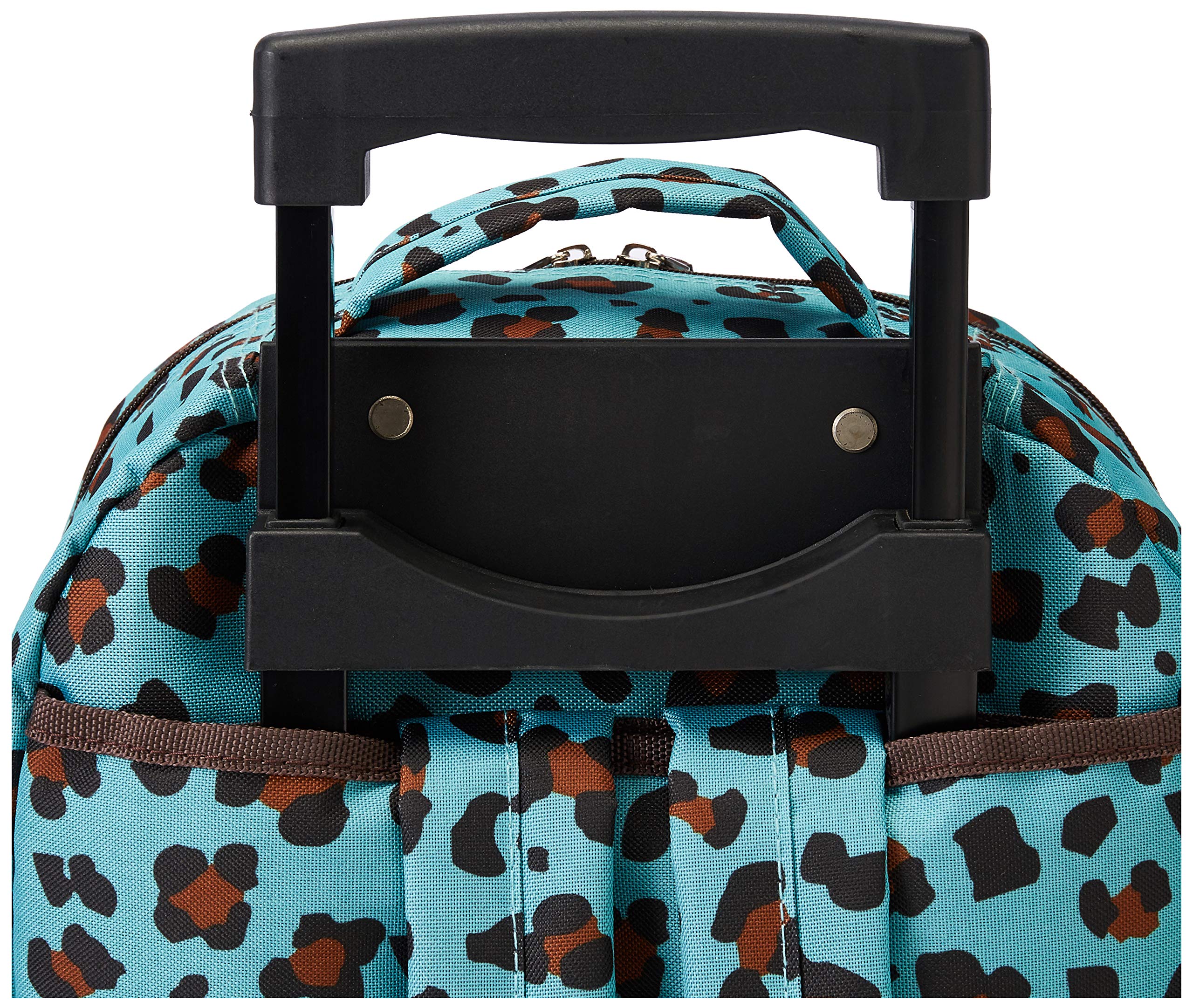 Rockland 17-Inch Double Handle Rolling Backpack - Blue Leopard Print for School, Travel & Business | Durable Carry-On Luggage with Wheels & Shoulder Straps