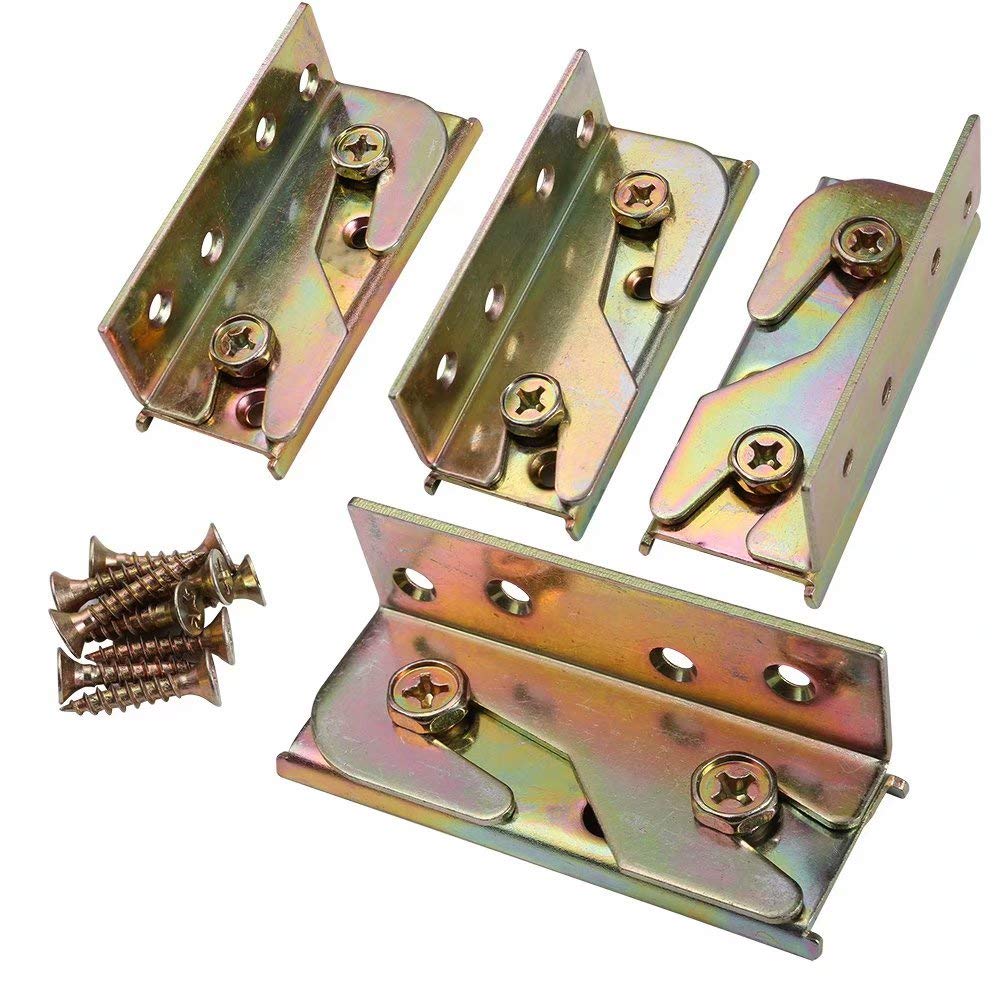 Heavy Duty Non-Mortise Bed Rail Brackets - 4 Pack with Screws Included - Sturdy Bed Frame Connectors for Queen & King Size Beds - Perfect for Bed Frame Assembly and Furniture Repair