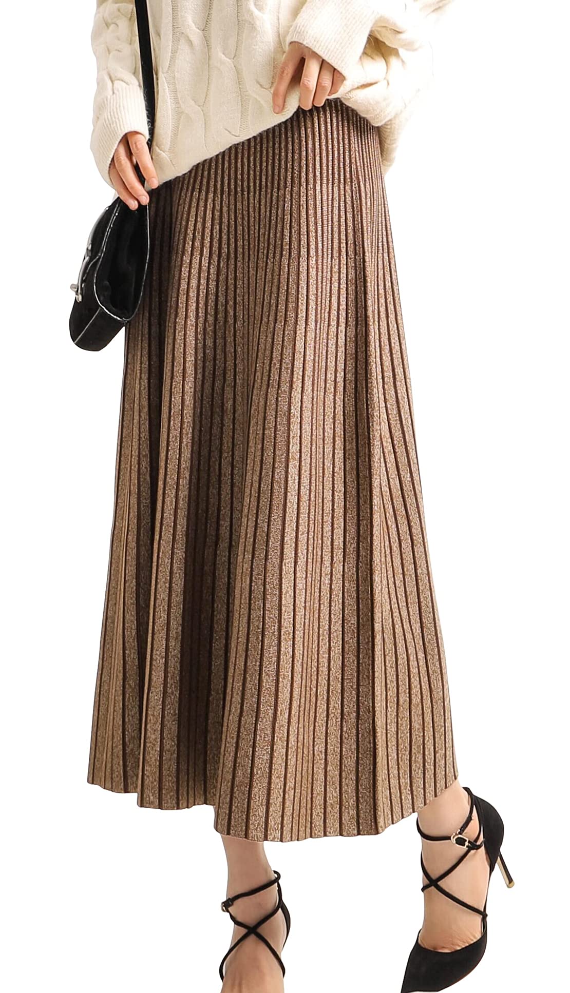 Loveimgs Women's High Waist Ribbed Knit Sweater Skirt - Stretchy A-Line Reversible Long Sweat-Skirt for Casual Wear, Work & Date Night Outfits