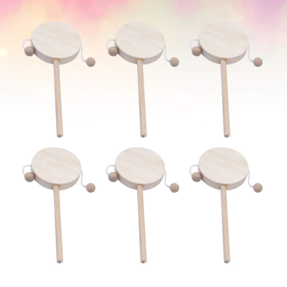EXCEART 6-Piece Wooden Musical Rattle Toy Set - Unfinished Baby Shaking Drum with Round Corners, Handcrafted Early Education Toy for Toddlers & Infants - DIY Painting Activity - Perfect for Sensory Play, Motor Skills Development & Baby Shower Gifts