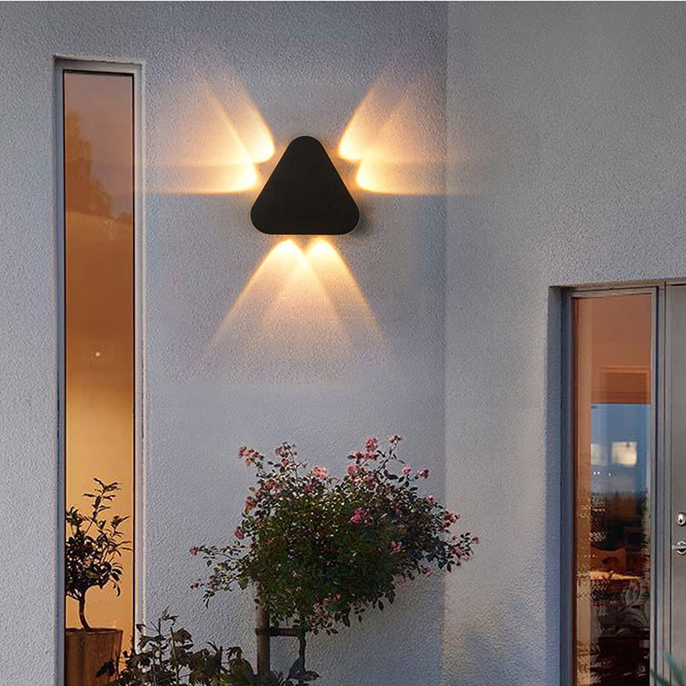 Modern Black Aluminum Outdoor Wall Sconce - Triangle Design Up/Down Lighting 3000K Warm White - Perfect for Villa, Deck, Garden & Exterior Lighting
