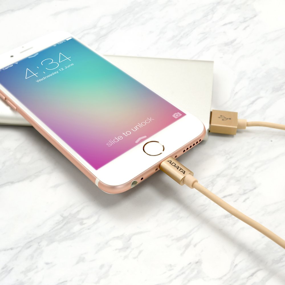 ADATA MFi Certified Aluminum Lightning Cable for iPhone, iPad - Gold (AMFIAL-100CM-CGD) | Fast Charging & Durable for Home, Office & Travel Use