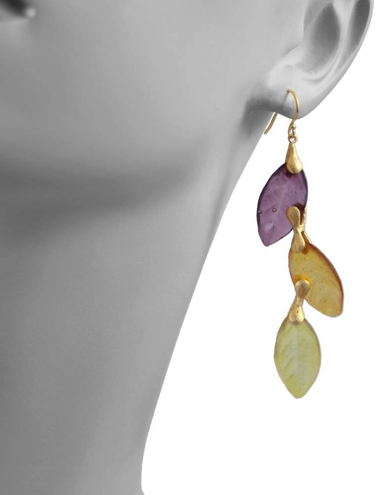 Cast Artisan Glass & Gold-Plated Autumn Leaves Drop Earrings - Perfect for Fall Weddings & Holiday Parties
