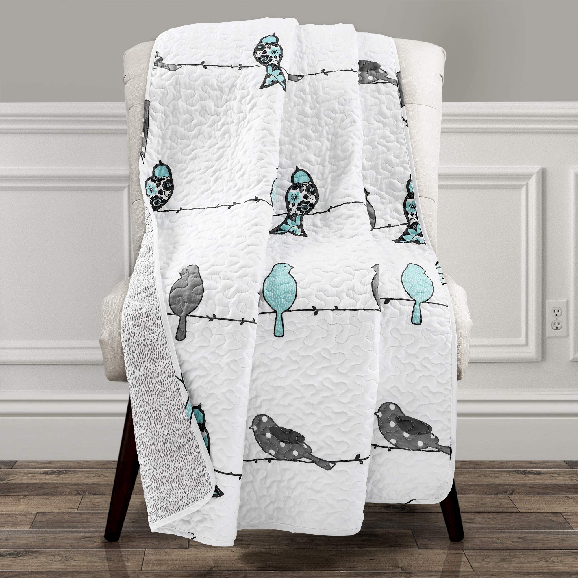 Lush Decor Blue & Gray Throw Blanket 60x50 - Cozy for Sofa & Bed