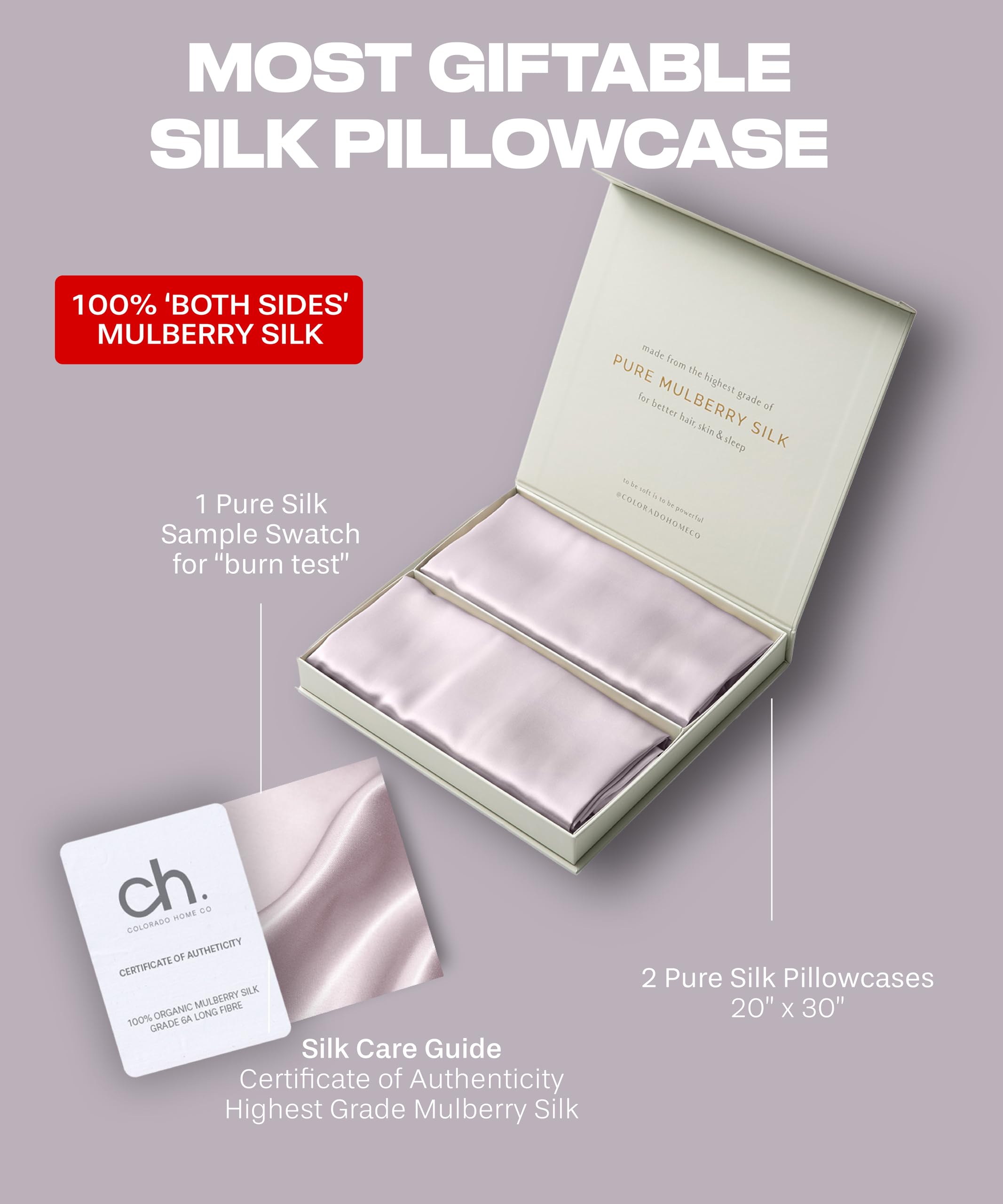 Sunday Silks™ | 2-Pack 22 Momme 100% Pure Mulberry Silk Pillowcases with Zipper Closure | Standard, Queen & King Size (Lavender) | Hypoallergenic for Hair & Skin Care | Perfect for Couples, Beauty Sleep & Luxury Bedding