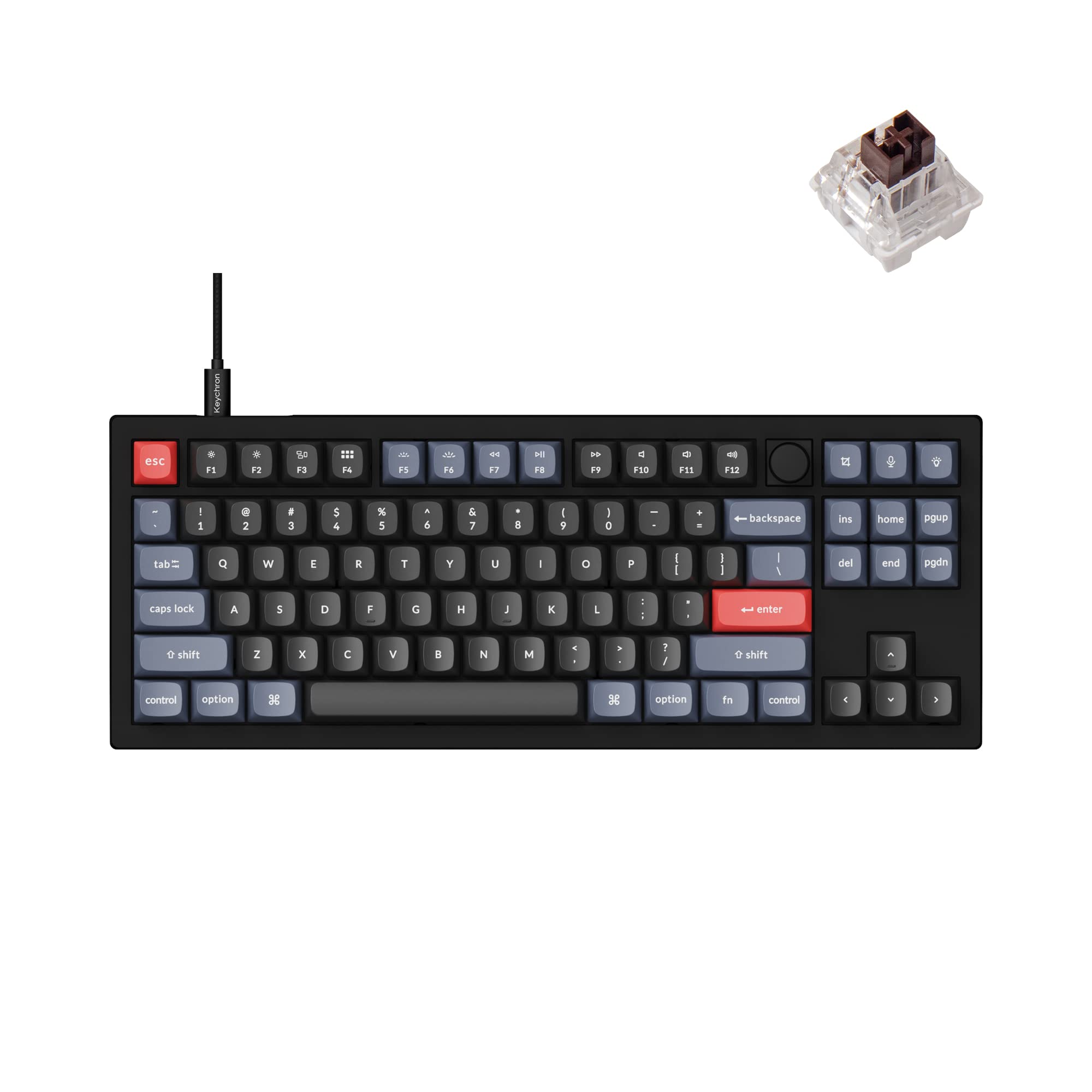 Keychron V3 Wired Custom Mechanical Keyboard with Knob - TKL Layout, QMK/VIA Programmable, Hot-Swappable K Pro Brown Switches, Compatible with Mac/Windows/Linux - Carbon Black (Non-Transparent) | Perfect for Gaming, Coding & Office Work