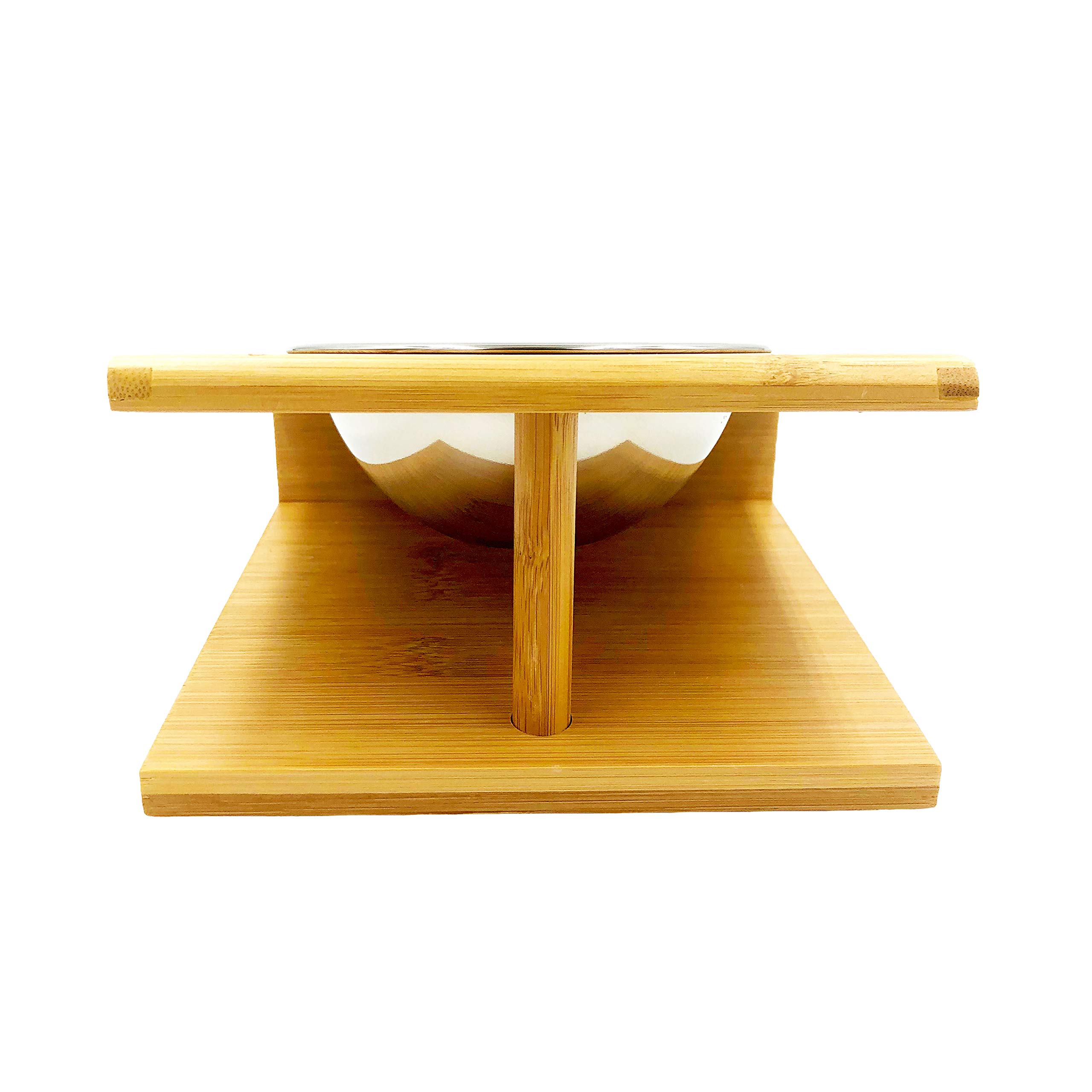 Elevated Slanted Pet Bowl for Cats & Dogs - Bamboo Raised Dog & Cat Feeder with Stainless Steel Bowls & Non-Slip Base - Perfect for Small Pets, Senior Animals & Pets with Neck Pain - Ideal for Home, Kitchen & Travel Use