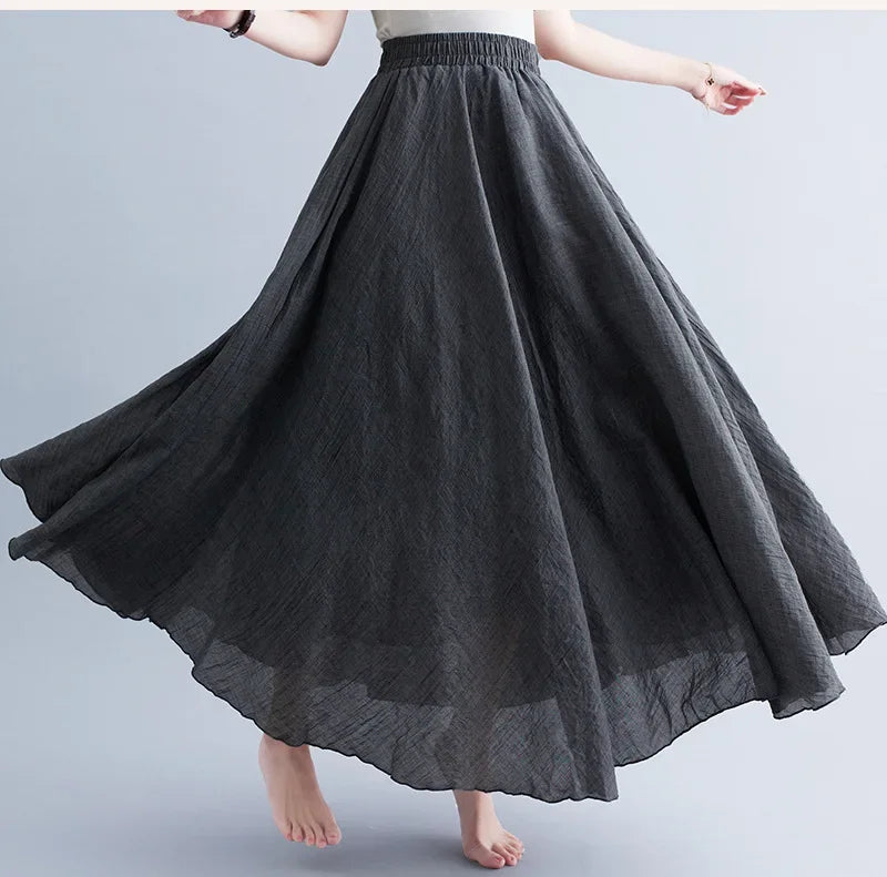 Stylish Women's Cotton Linen Maxi Skirt - Y2K Elegant Boho Long Skirt for Beach, Casual & Harajuku Fashion | Perfect for Summer Outfits, Vacations & Street Style