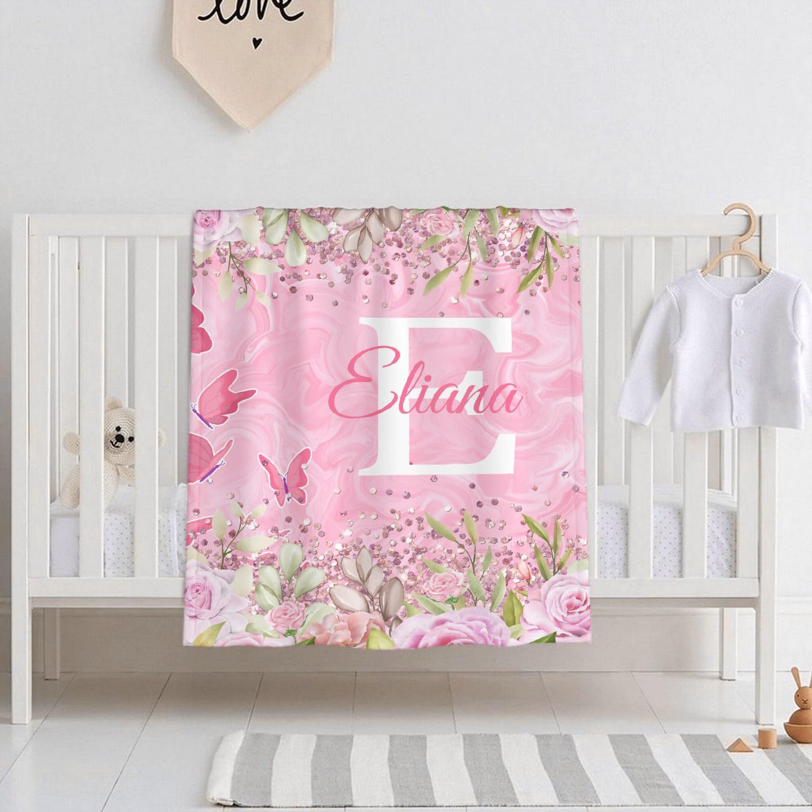Personalized Baby Blankets for Girls & Boys - Custom Name Baby Blanket Gift | Soft Pink Butterfly Fleece Throw for Newborns | Nursery Bedding, Baby Shower Gift, Cozy Family Cuddle Time