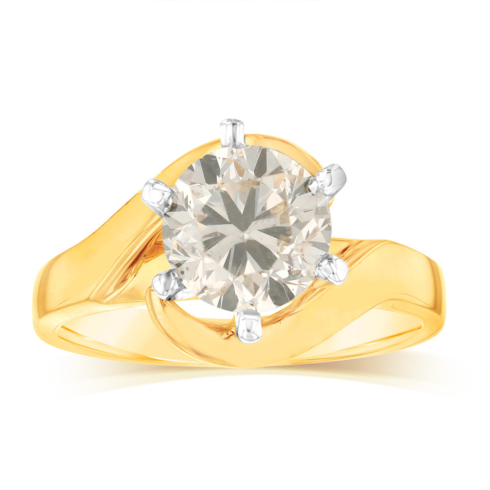 18ct Yellow Gold 2 Carat Australian Diamond Solitaire Engagement Ring for Women - Perfect Proposal, Wedding & Anniversary Jewelry Gift