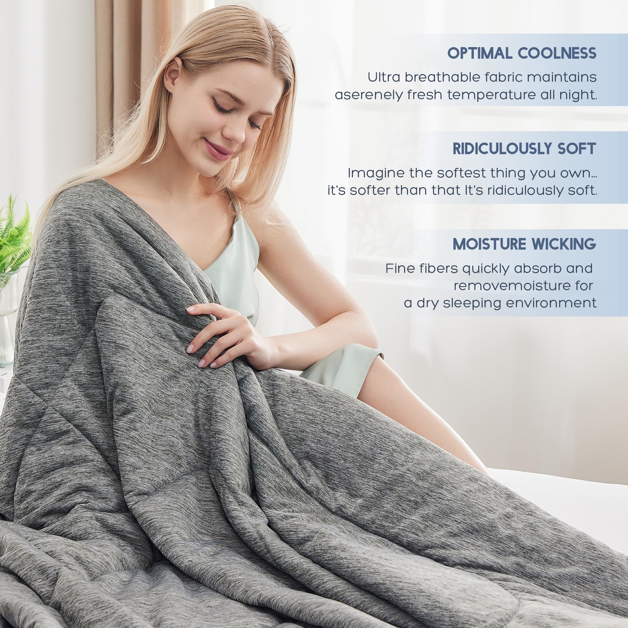 Queen Size Cooling Comforter - Q-Max 0.55 Cooling Fiber Blanket for Hot Sleepers | Soft, Breathable & Lightweight Summer Bedding (90