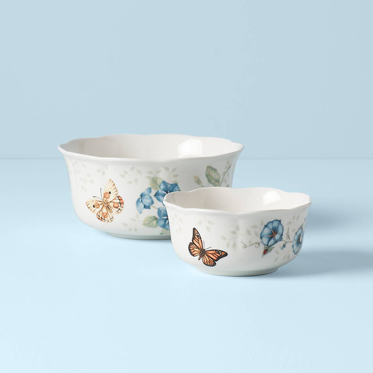 Butterfly Meadow 2-Piece Ceramic Bowl Set for Soup, Salad & Dessert - Elegant Floral Design Kitchenware for Dining & Entertaining