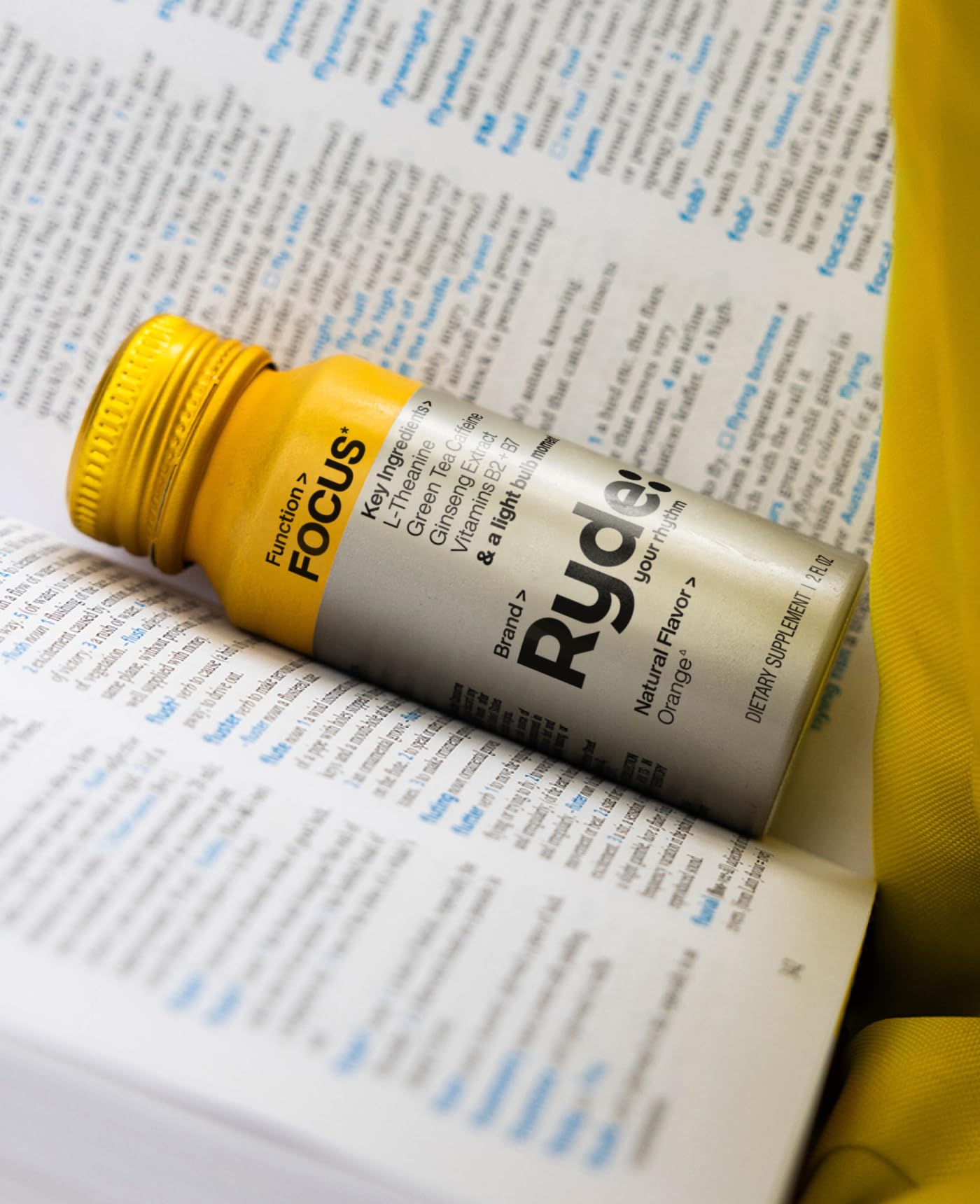 Ryde Focus Shot Energy Drink - Orange Flavor with L-Theanine, Ginseng & Green Tea Caffeine | Zero Sugar, Zero Calories | Vitamin B2 & B7 Supplement | 2oz Shots (24 Pack) | Supports Mental Focus & Clarity - Perfect for Workouts, Study Sessions and Long Workdays