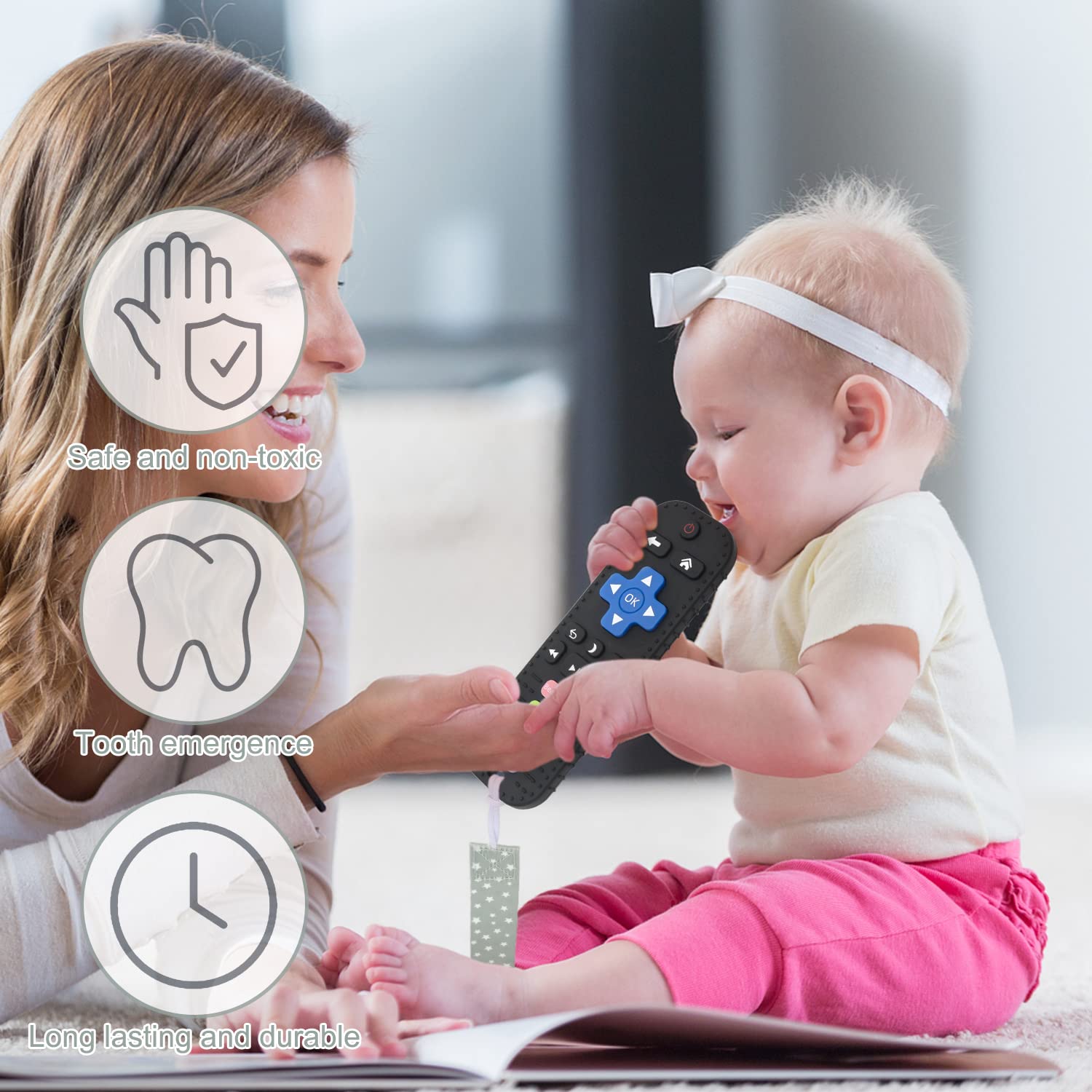 **MISSLILI Baby Teething Toys for 0-24 Months - Soft Silicone Teether Set for Boys & Girls, Remote Control Shape Chew Toy for Toddlers (Black) | Perfect for Soothing Sore Gums & On-the-Go Play**