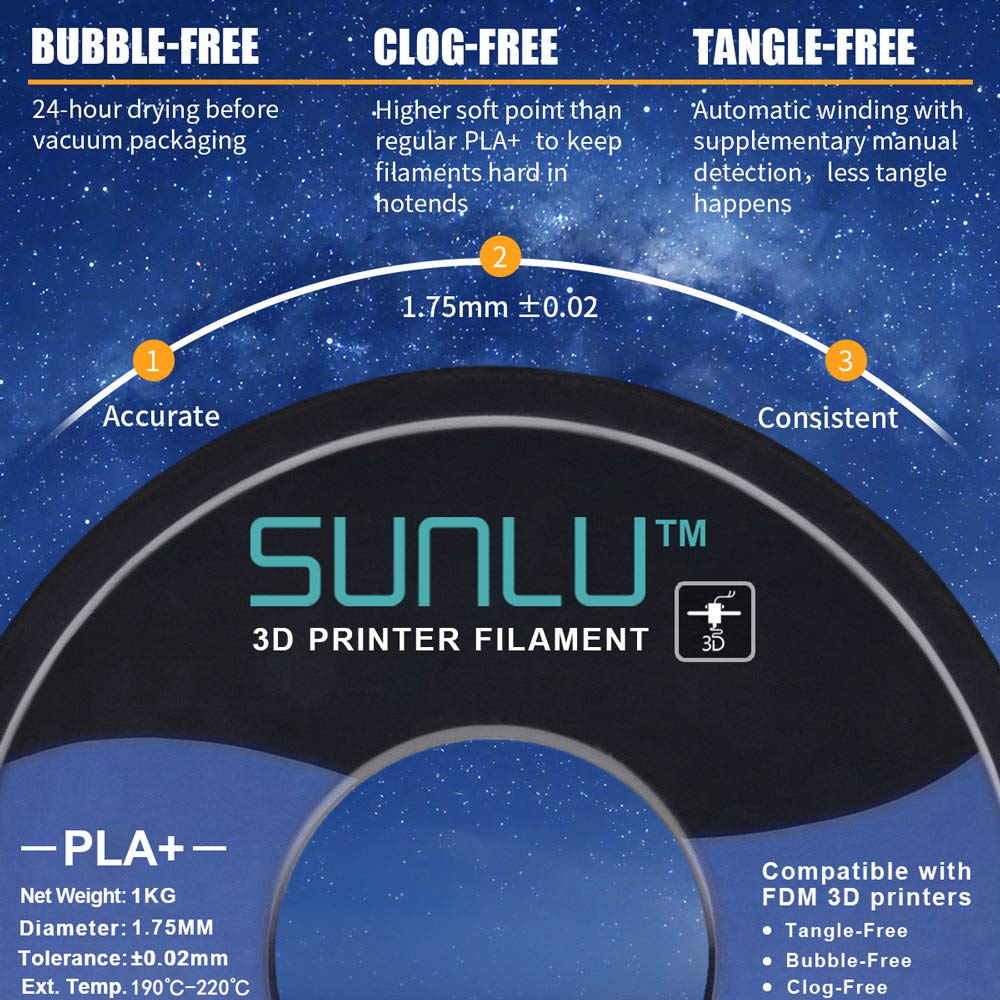 SUNLU PLA+ 3D Printer Filament 1.75mm 10KG Spool (11x1KG Multi-Color) - High Precision +/-0.02mm for 3D Printing, DIY Projects & Creative Designs - Compatible with Most 3D Printers and 3D Pens