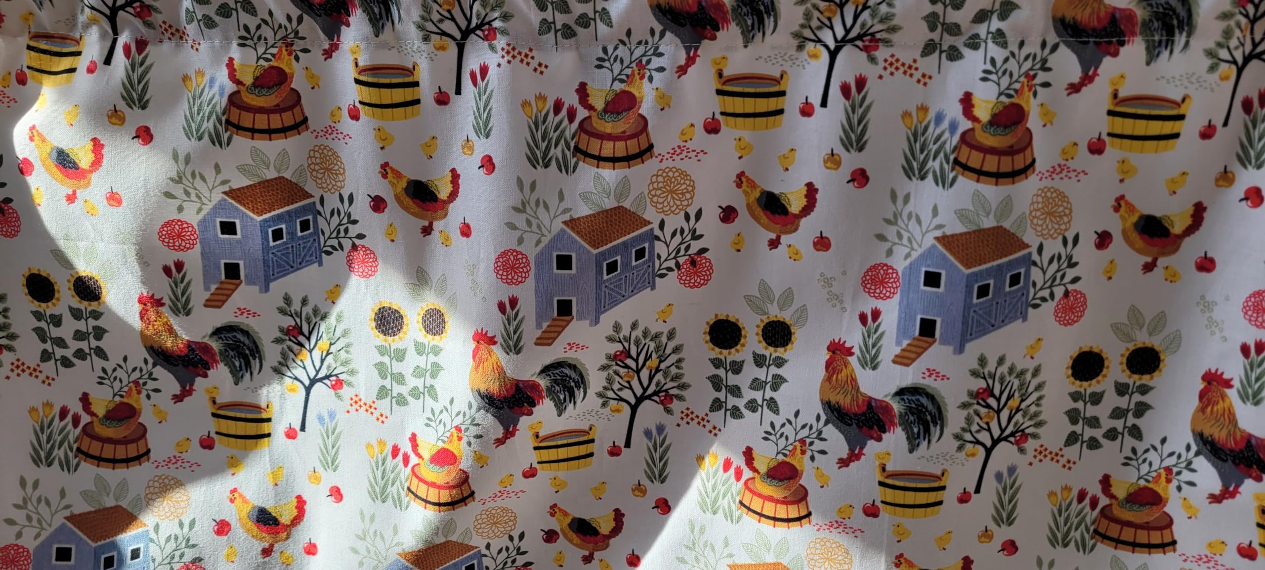 Chicken and Coops Kitchen Valance - Country Style Farmhouse Curtains, 41-42 Inches Wide x 15 Inches Long, Perfect for Rustic Kitchen Decor and Cozy Dining Spaces