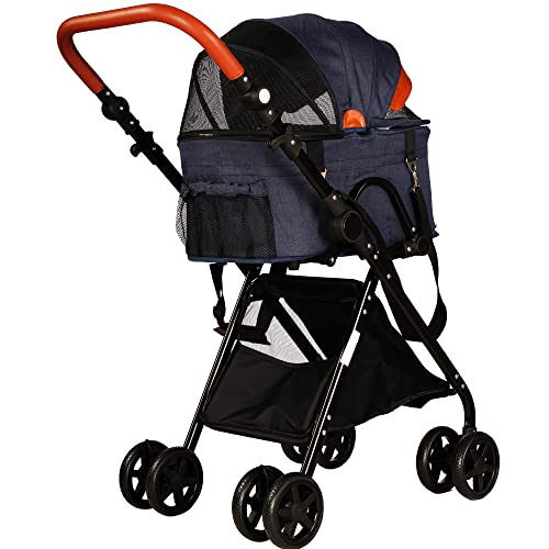 Vilobos Foldable Pet Stroller for Small Dogs & Cats - 2-in-1 Jogger with Detachable Carrier, Storage Basket & Adjustable Handle - Perfect for Travel, Jogging & Outdoor Adventures