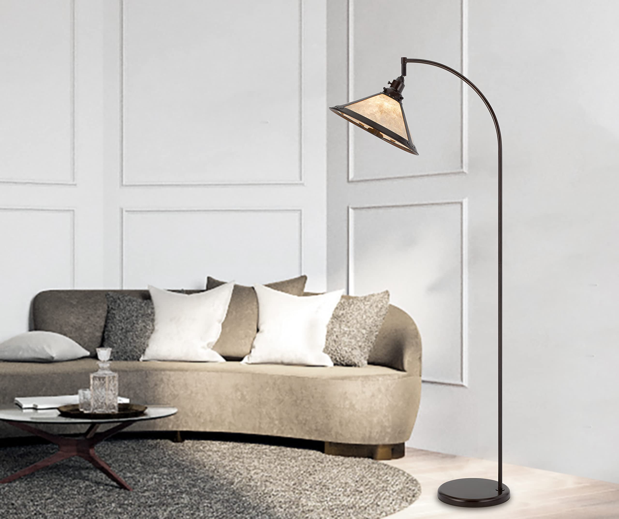 Cal Lighting BO-3122FL-BZ 60W Adjustable Metal Floor Lamp with Mica Shade - Modern Reading Light for Living Room, Bedroom & Office - Dimmable Brightness for Cozy Ambience