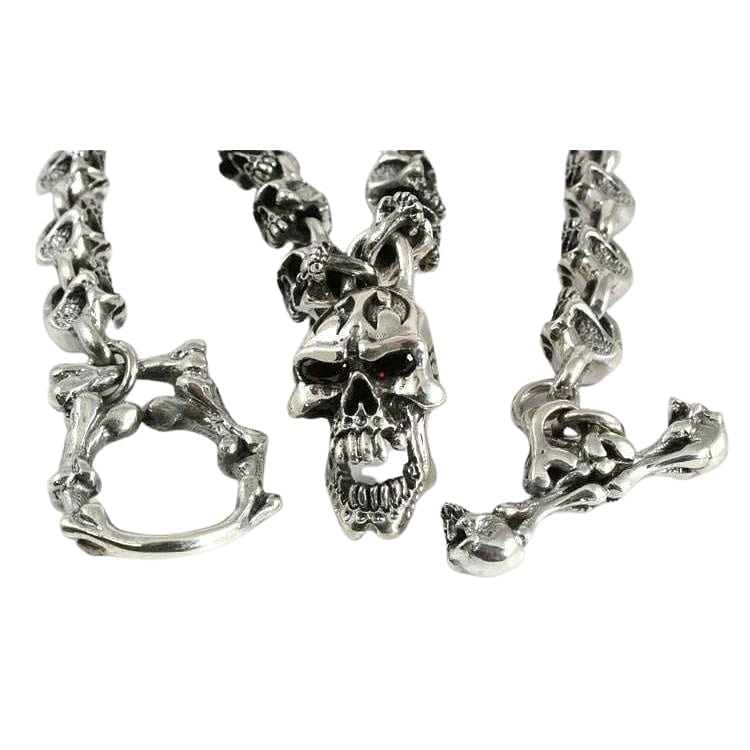 Red Garnet Flame Skull Sterling Silver Biker Necklace for Men - Gothic Punk Jewelry for Motorcycle Riders, Bikers & Rock Music Fans - Perfect for Halloween, Concerts & Biker Events