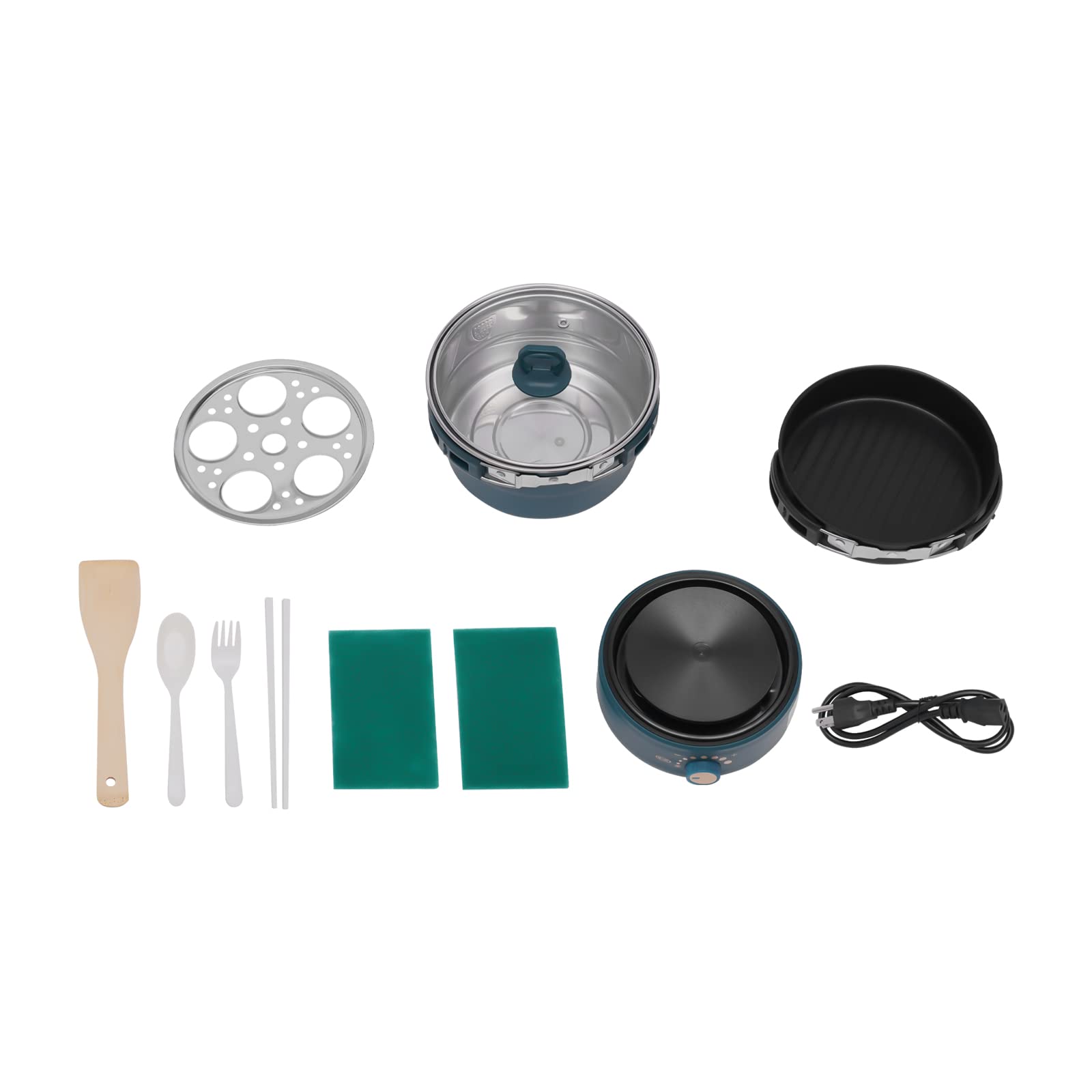 LYNICESHOP 110V Electric Hot Pot Cooker with Steamer - Portable Mini Travel Non-Stick Electric Skillet for Ramen, Pasta, Soup & More - Perfect for Dorms, Camping & Small Kitchens (Green)