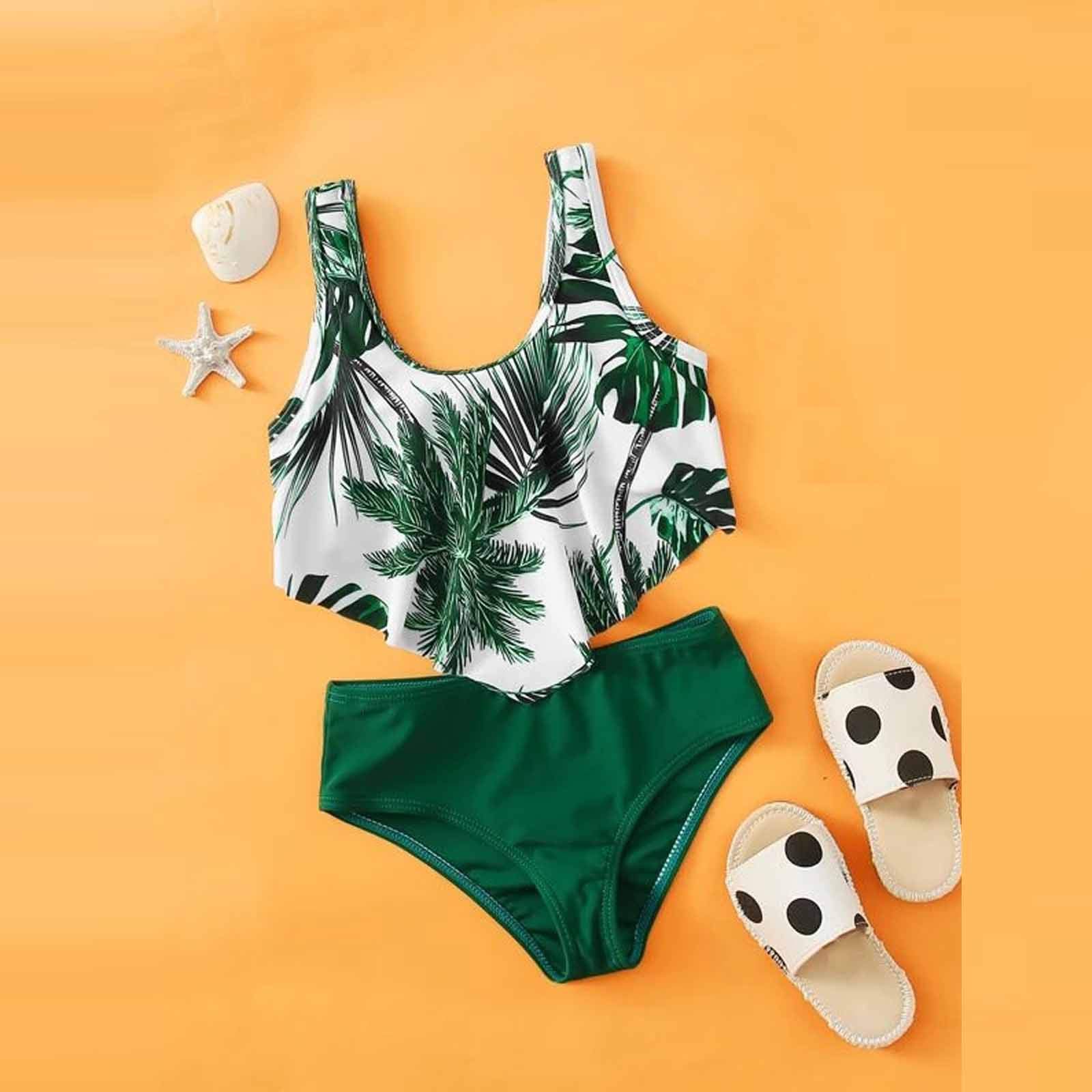 Girls Floral Ruffle Bikini Swimwear Set - Two Piece Bathing Suit for Kids 8-14 Years | Beach, Pool & Summer Vacation Outfit