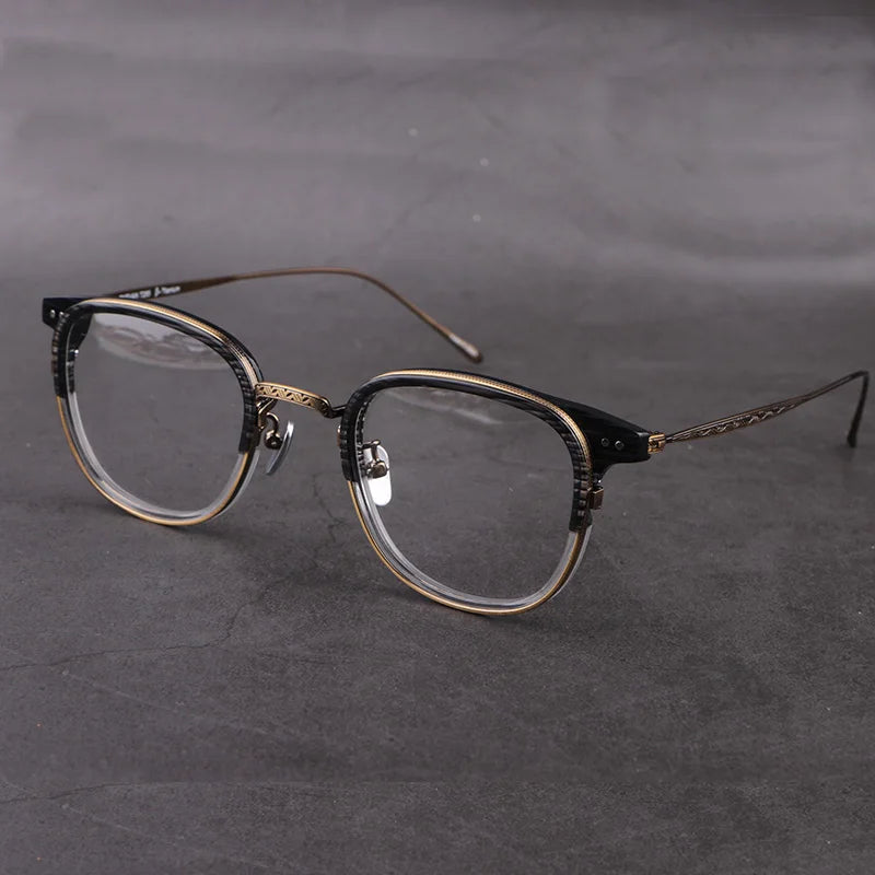 Stylish Black Acetate & Titanium Women's Eyeglasses - Oval Square Full Rim Frame 63543 | Perfect for Work, Reading & Fashion Accessories