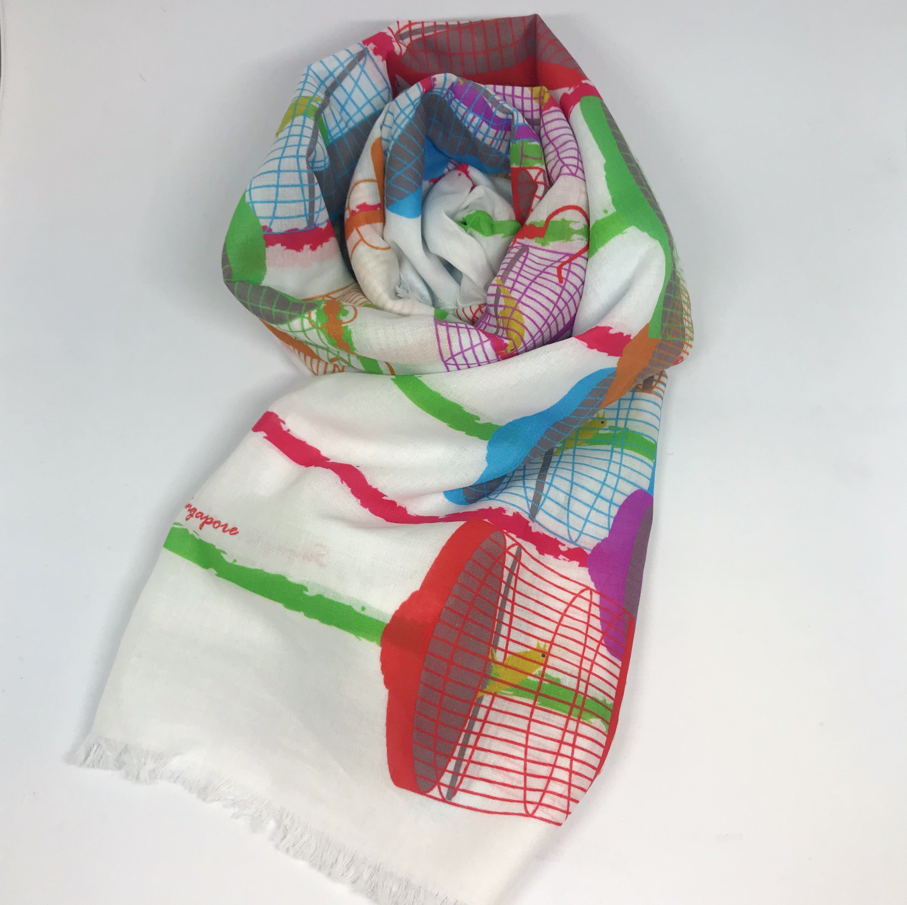Singapore Singing Birds Cotton Scarf - Lightweight Fashion Accessory for Women, Travel & Gift Giving