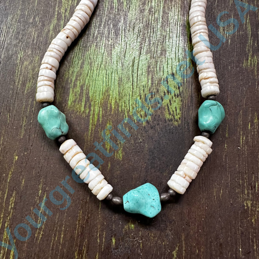 Vintage Chunky White Cone Shell Turquoise Necklace - Handmade Boho Jewelry for Women - Perfect for Beach Parties, Festivals & Layering Outfits