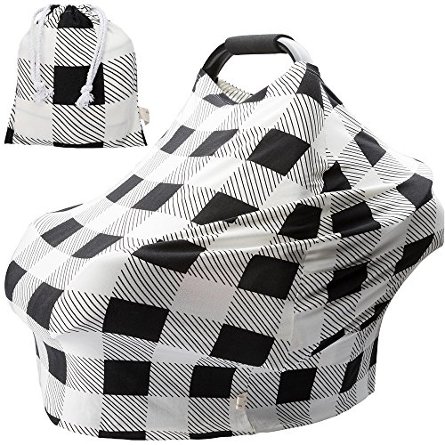 Breathable Nursing Cover for Newborns - Universal Baby Car Seat Canopy for Girls & Boys - Black & White Checkered Pattern Baby Shower Gift - Perfect for Breastfeeding, Stroller & Shopping Trips