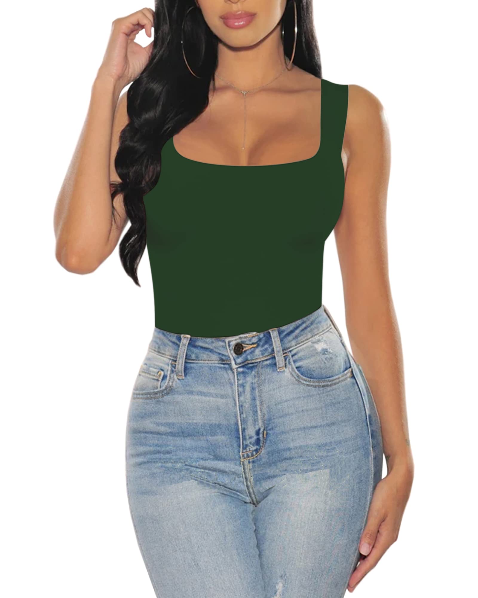 Women's Square Neck Sleeveless Bodysuit Tank Top - Stretchy Comfort Fit for Yoga, Workout & Casual Wear